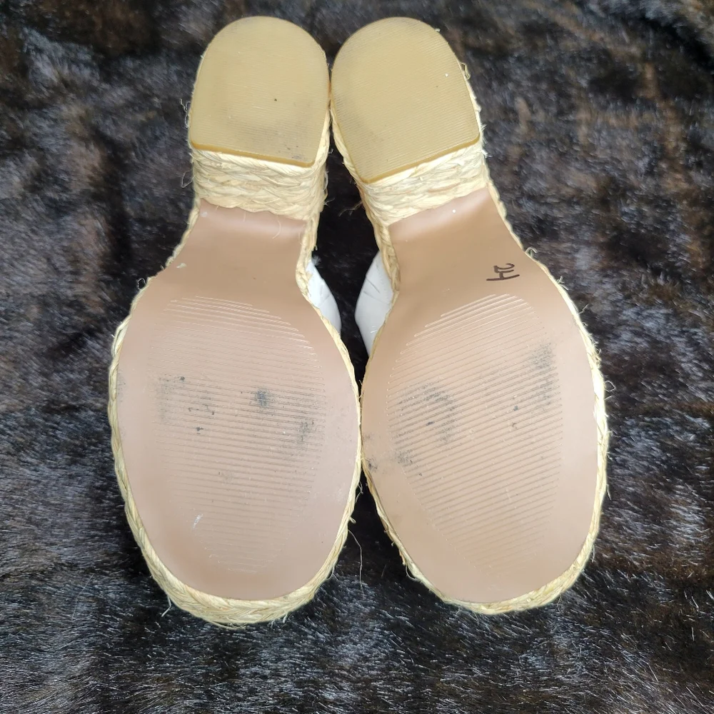 Lulus White Platform‎ Espadrille Wedge Slide Sandals Women's Size 8